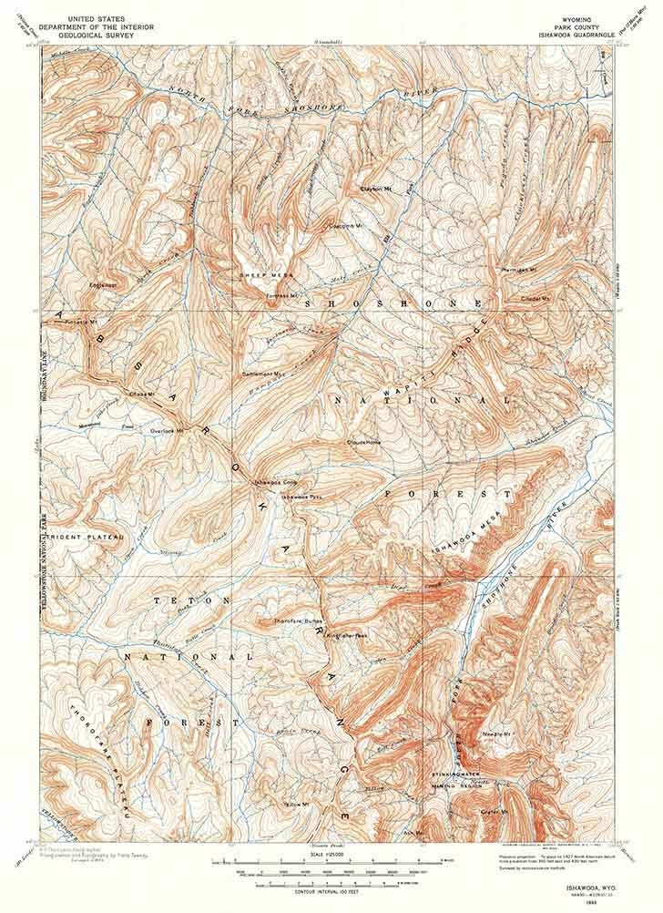 1893 Topo Map of Ishawooa Wyoming Teton National Forest