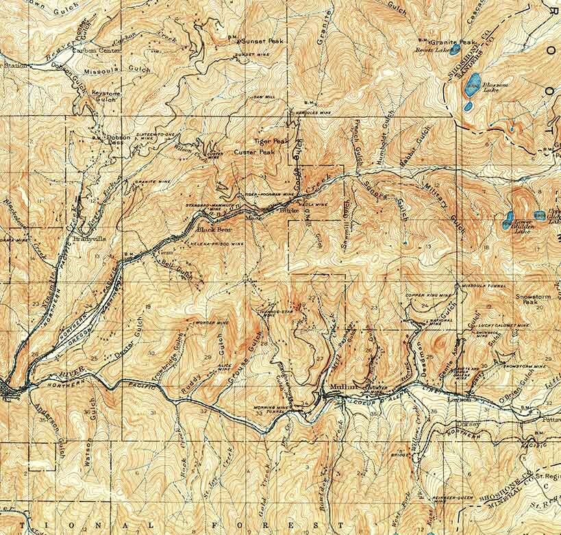 1901 Topo Map of Coeur D'Alene District Idaho