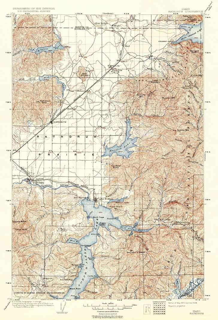 1903 Topo Map of Rathdrum Idaho Coeur D Alene Lake