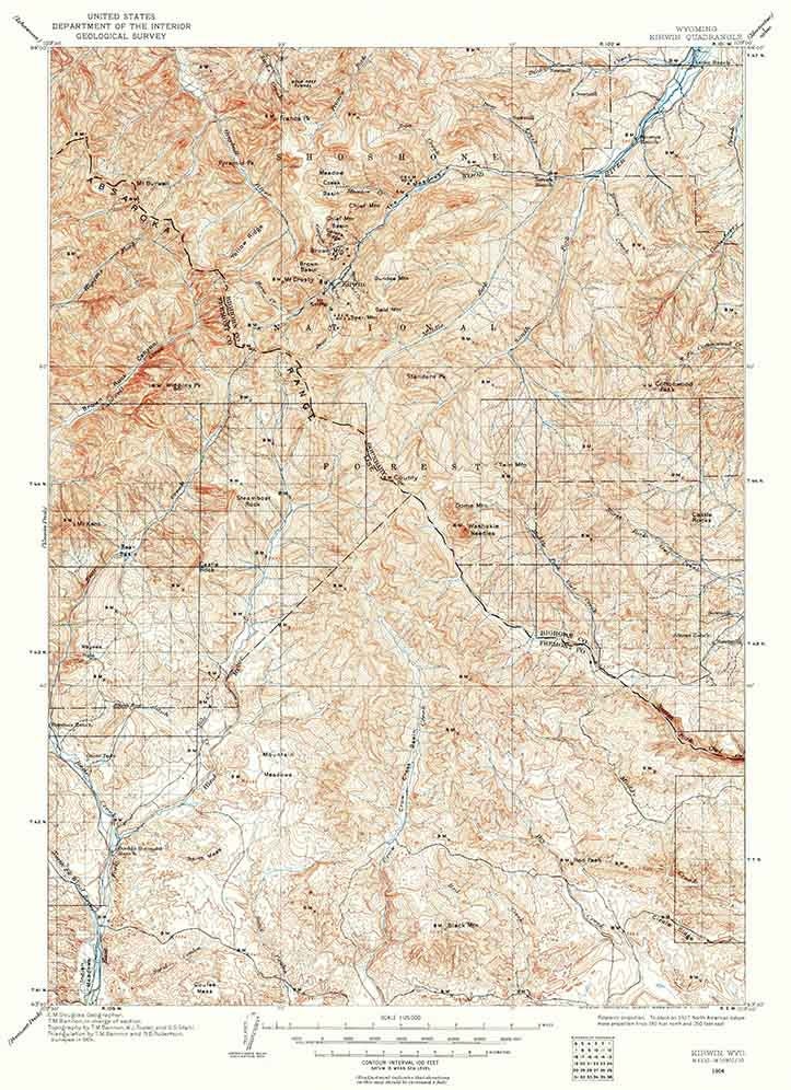 1904 Topo Map of Kirwin Wyoming Shoshone National Forest