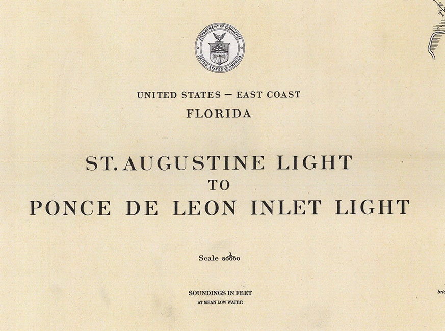 1930 Nautical Map of Saint Augustine Light to Ponce de Leon Inlet Light