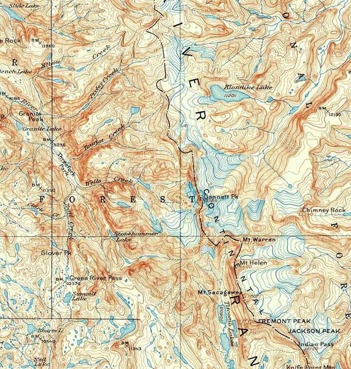 1909 Topo Map of Fremont Peak Wyoming Wind River Range