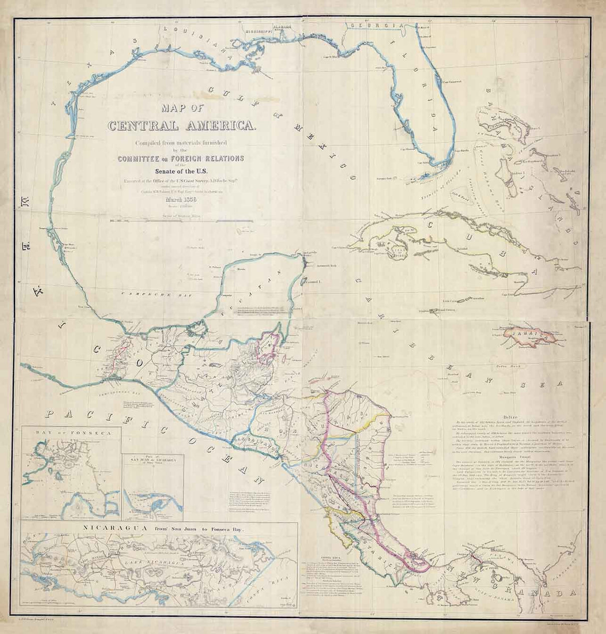 1856 Map of Central America Jamaica Nicaragua Florida Mexico