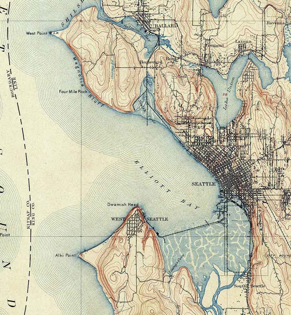 1894 Topo Map of Seattle Washington Blake Island