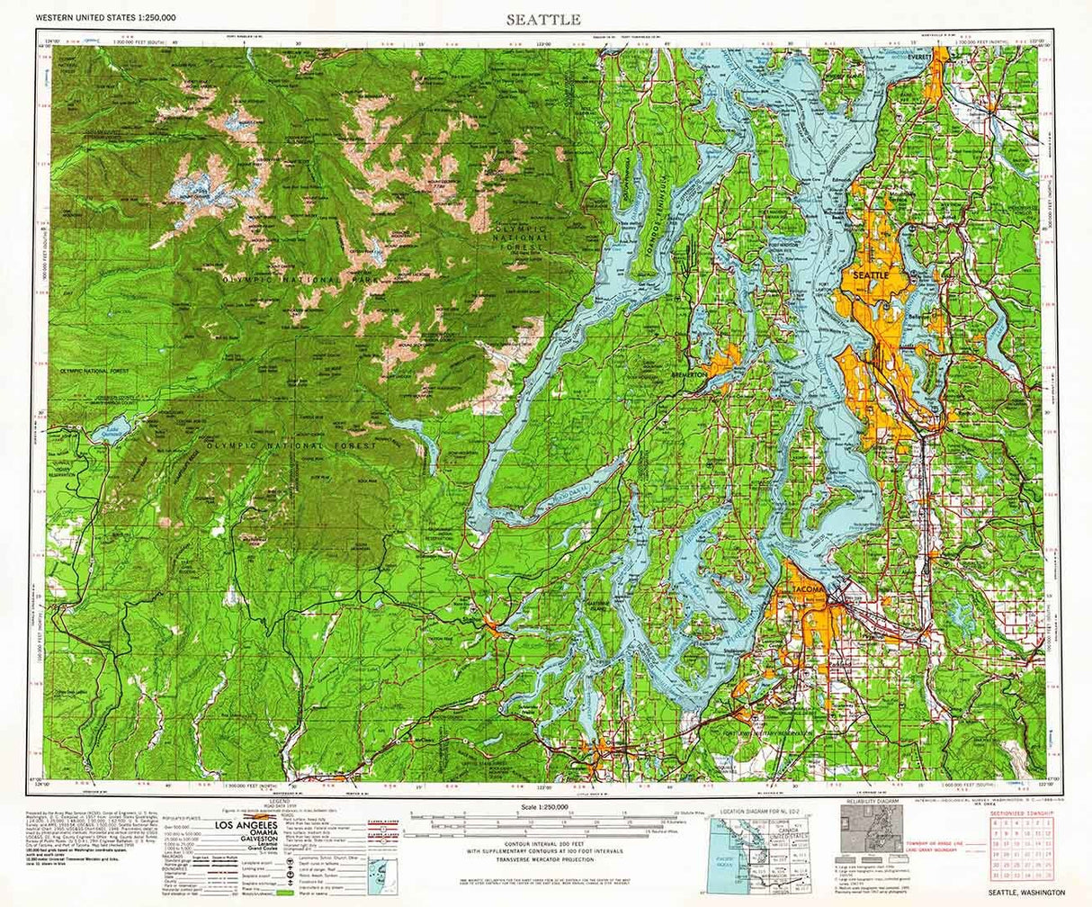 1962 Topo Map of Seattle Washington Tacoma Olympic National Forest