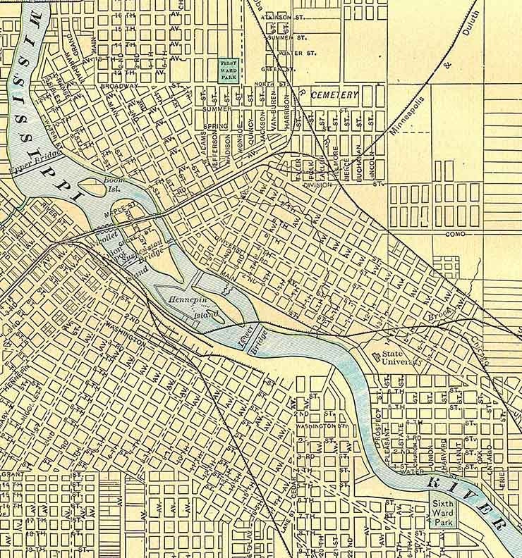 1900 Map of Minneapolis Minnesota Mississippi River