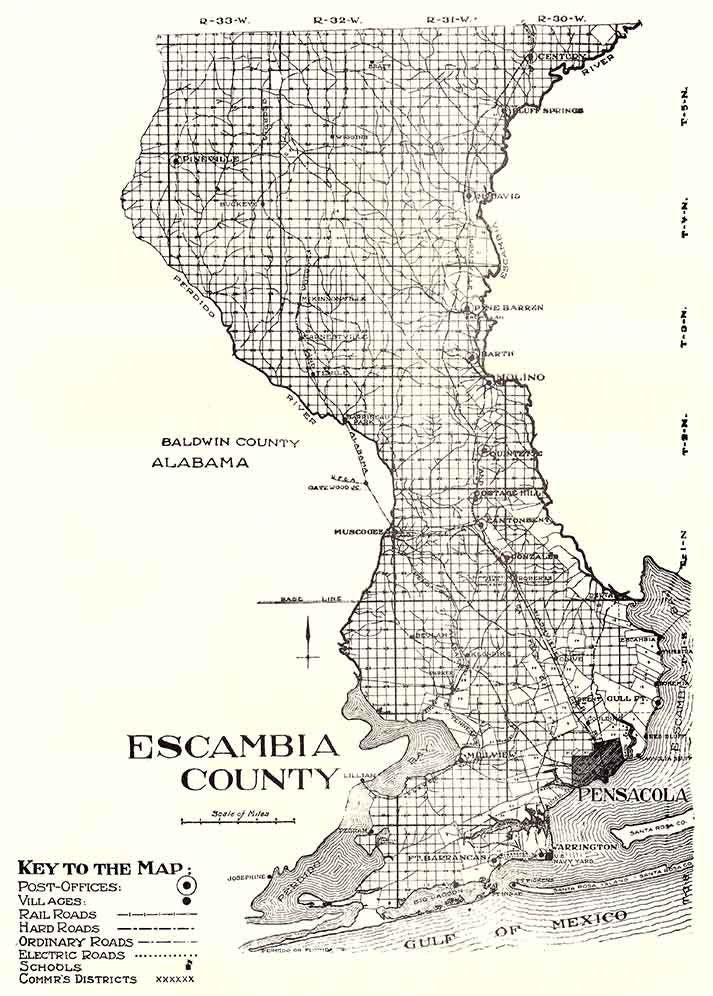1914 Map of Escambia County Florida Pensacola Gulf of Mexico
