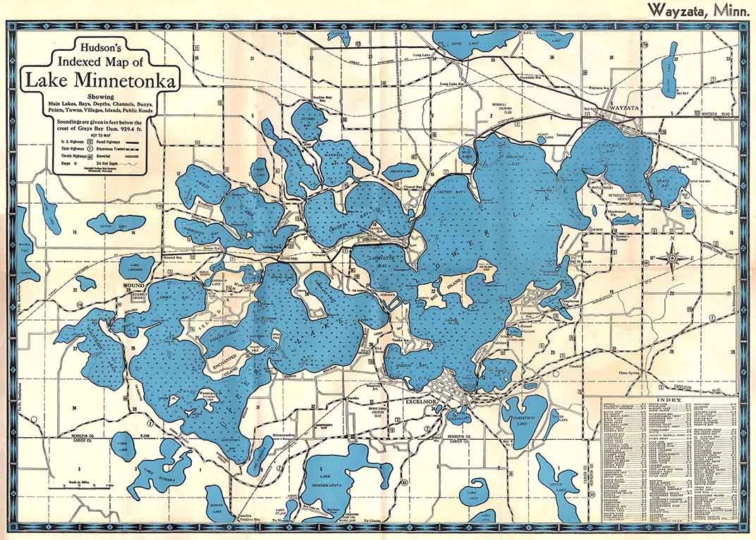 1960 Map of Lake Minnetonka Wayzata Minnesota