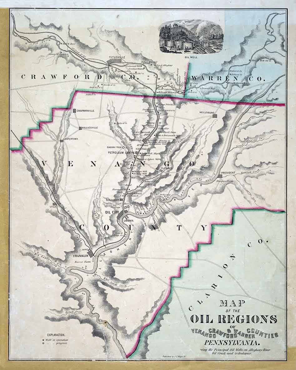 1860 Map of the oil regions of Venango Crawford & Warren County Pennsylvania