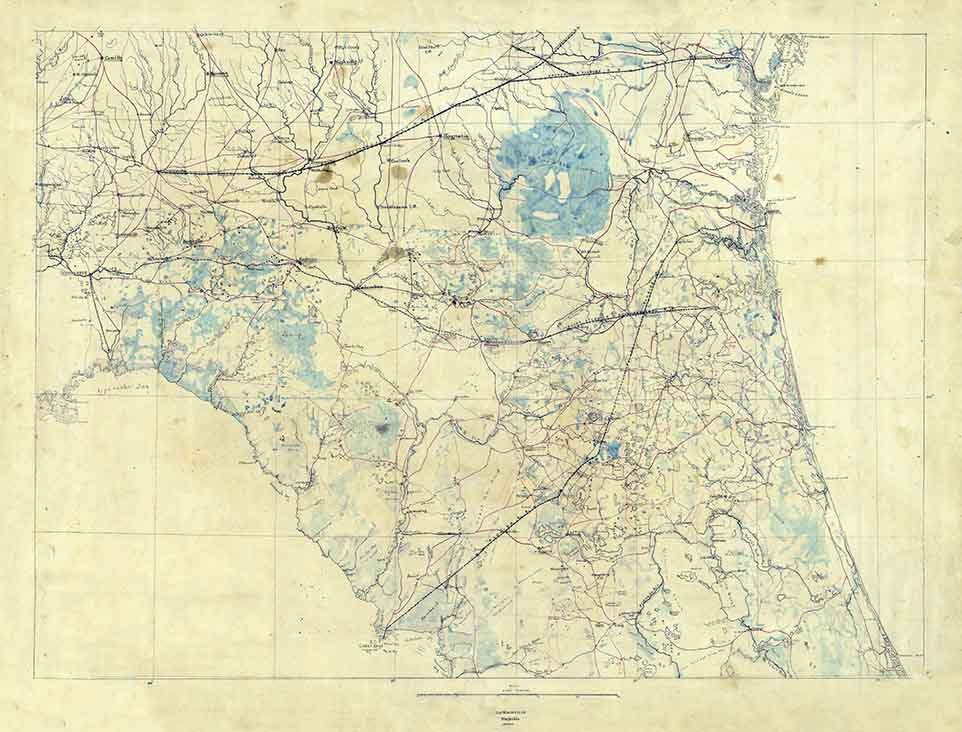 1864 Map of Northern Florida Jacksonville Saint Augustine
