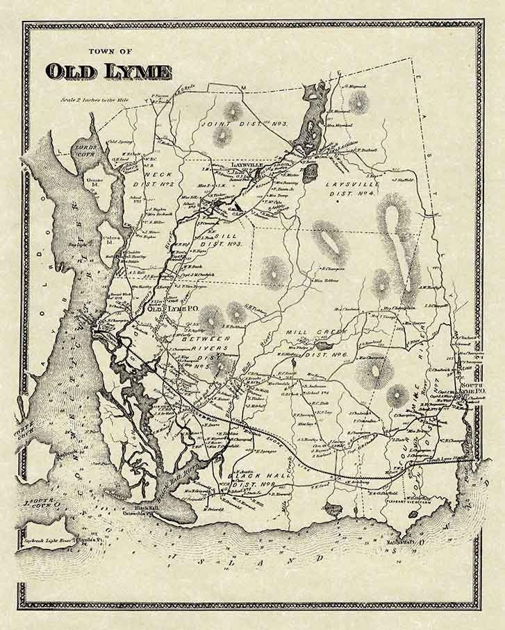 1868 Map of Old Lyme Rogers Lake Laysville Connecticut