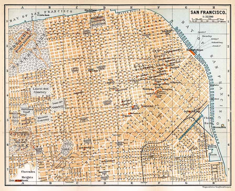 1899 Map of San Francisco Baedeker Map