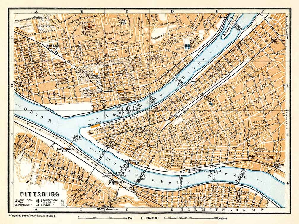 1909 Map of Pittsburgh Pennsylvania by Baedeker