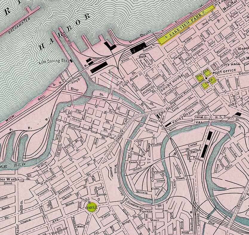 1912 Map of Cleveland Ohio Lake Erie