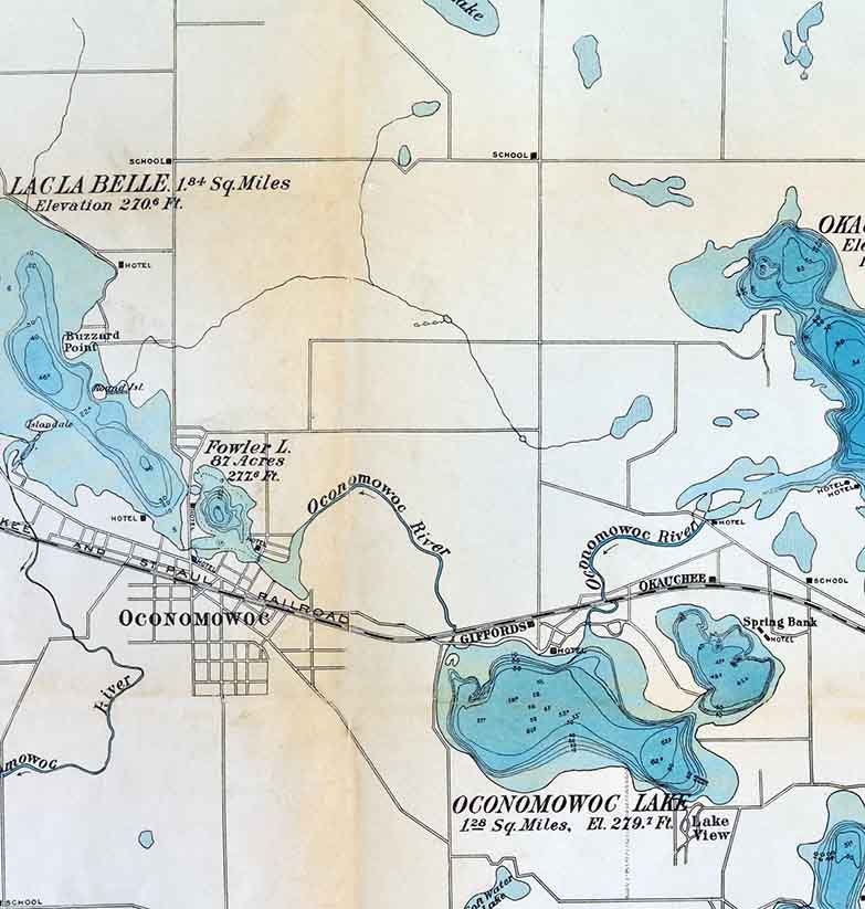 1898 Map of Oconomowoc-Waukesha Lake District Waukesha County Wisconsin