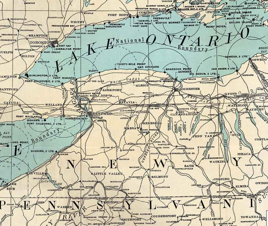 1898 Map of The Great Lakes Erie & Ontario Michigan Detroit River