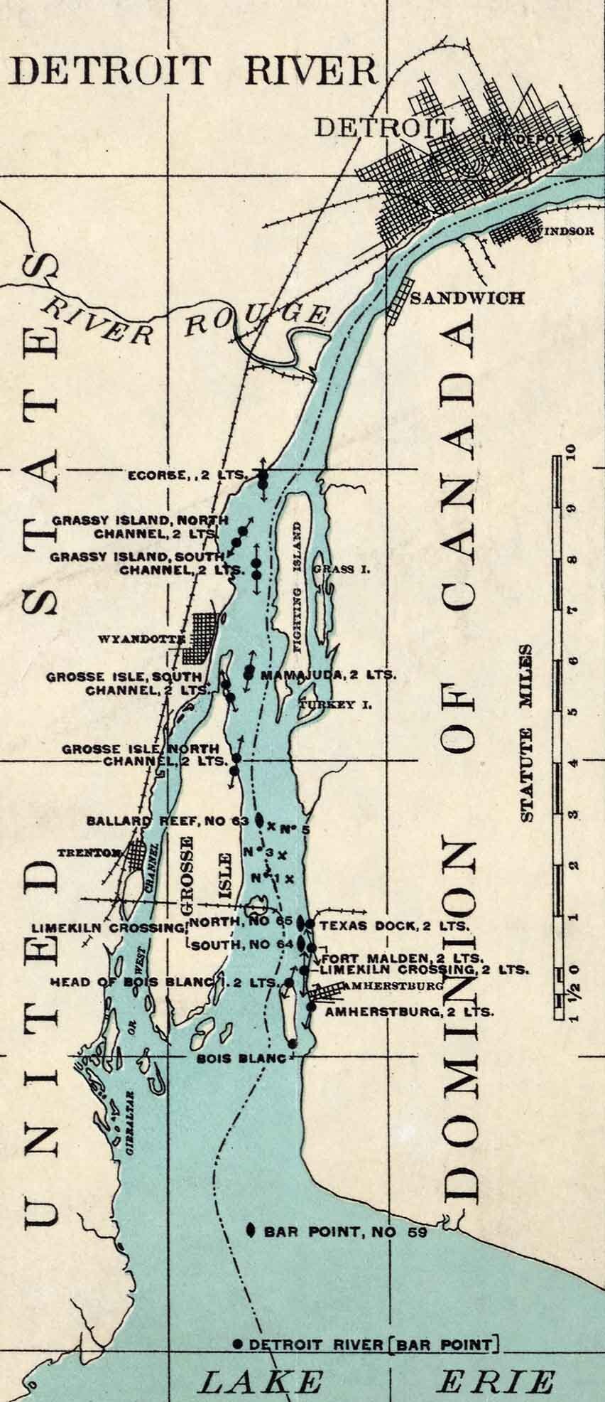 1898 Map of The Great Lakes Erie & Ontario Michigan Detroit River