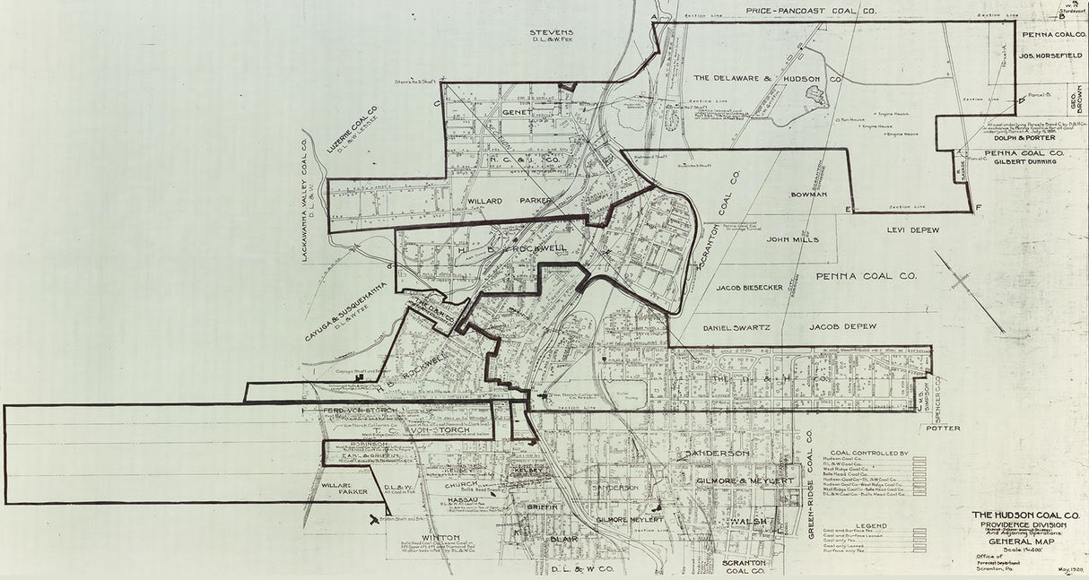 1920 Map of The Hudson Coal Company Scranton PA