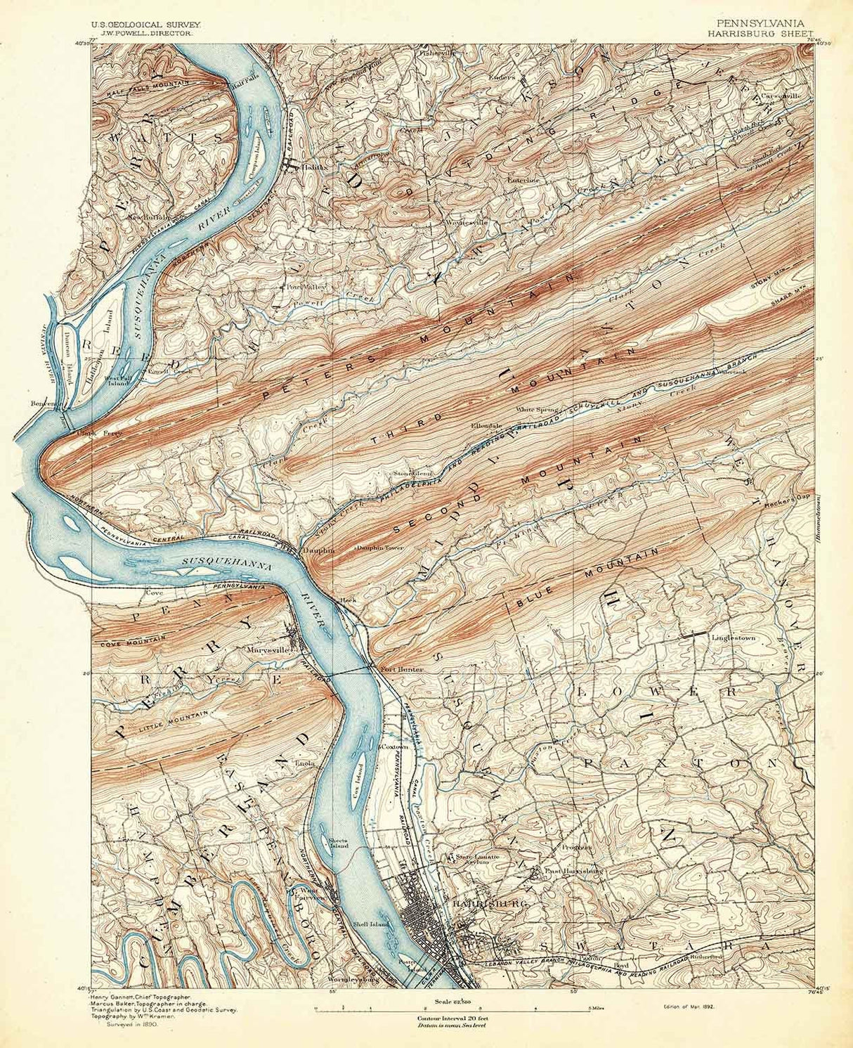 1892 Topo Map of Harrisburg Pennsylvania