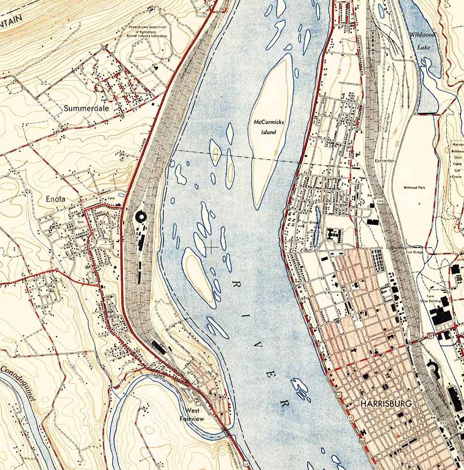 1947 Topo Map of Harrisburg West Pennsylvania Marysville Summerdale Enola