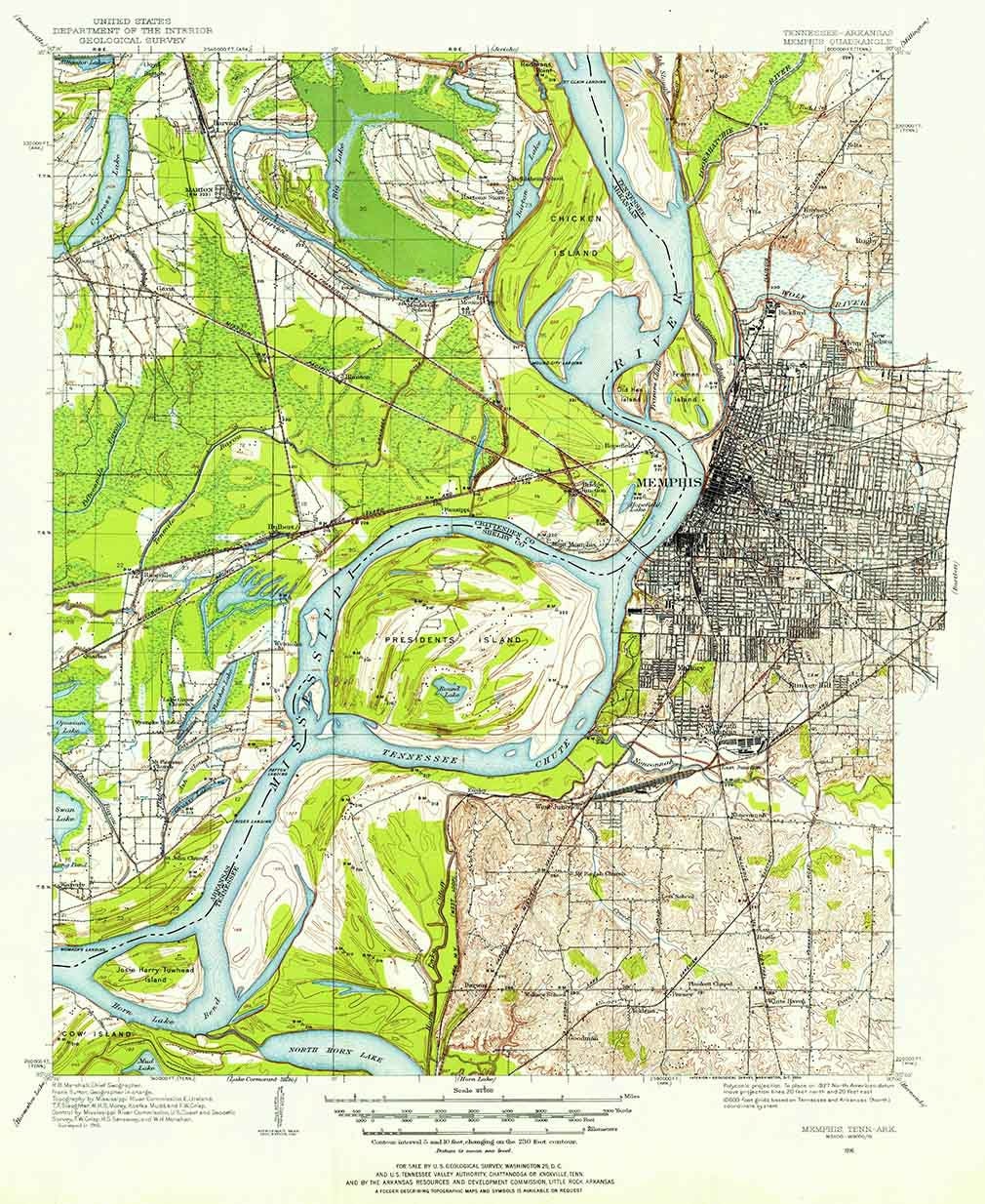 1916 Topo Map of Memphis Tennessee