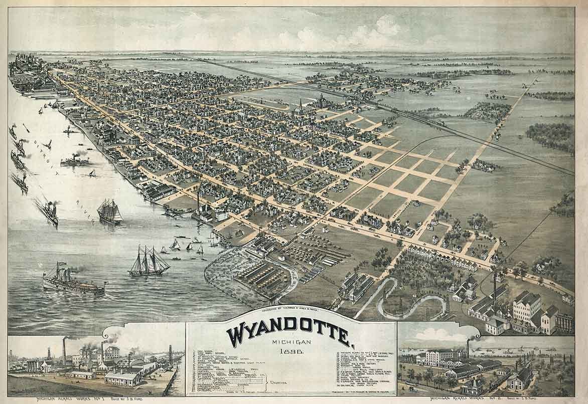 1896 Panoramic Map of Wyandotte Michigan