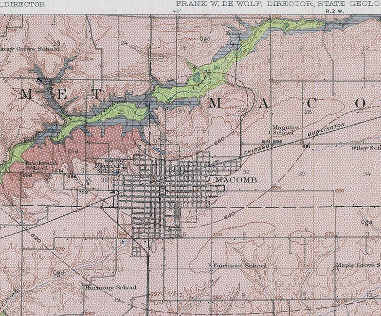 1916 Topo Map of Macomb Quadrangle Illinois Showing Oil Well & Coal Mines