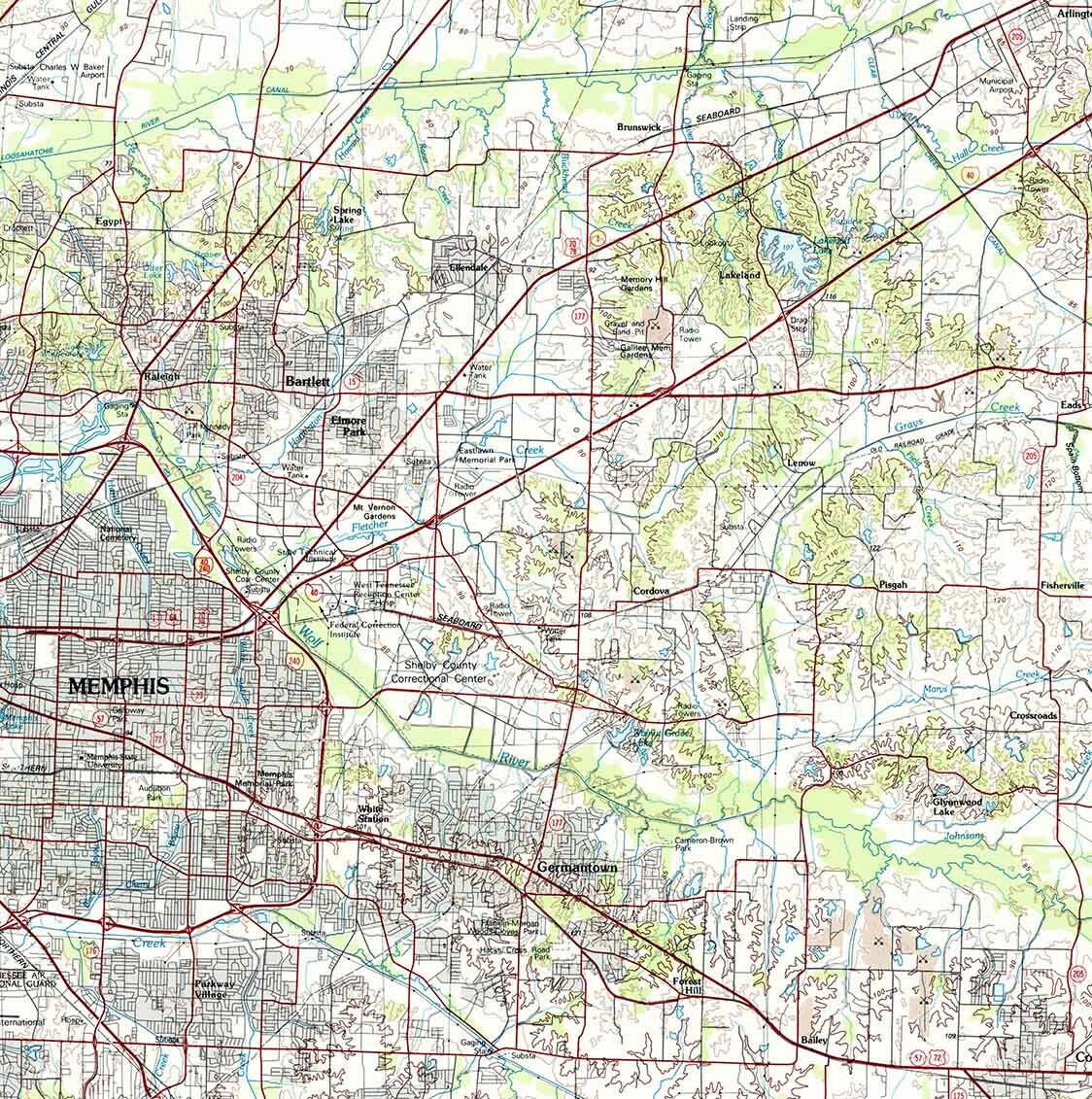 1986 Topo Map of Memphis East Tennessee Somerville