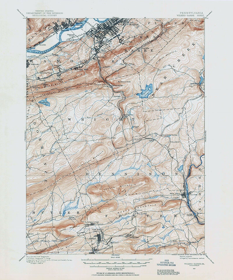 1891 Topo Map of Wilkes-Barre Pennsylvania Quadrangle