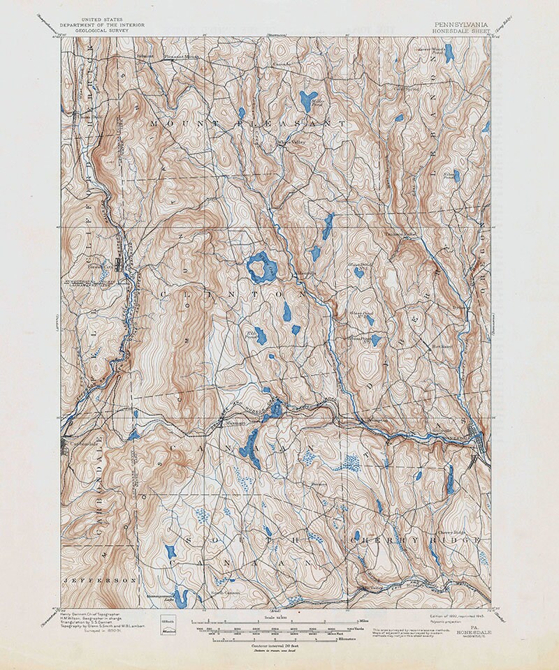 1892 Topo Map of Honesdale Pennsylvania Quadrangle