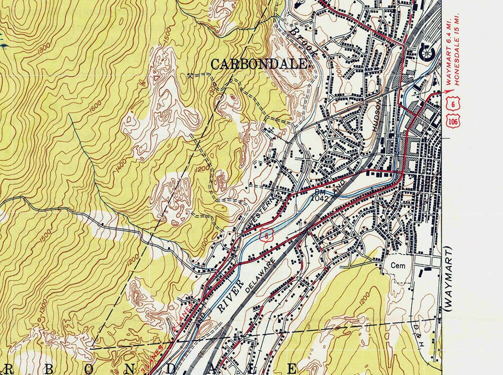 1949 Topo Map of Carbondale Pennsylvania Quadrangle