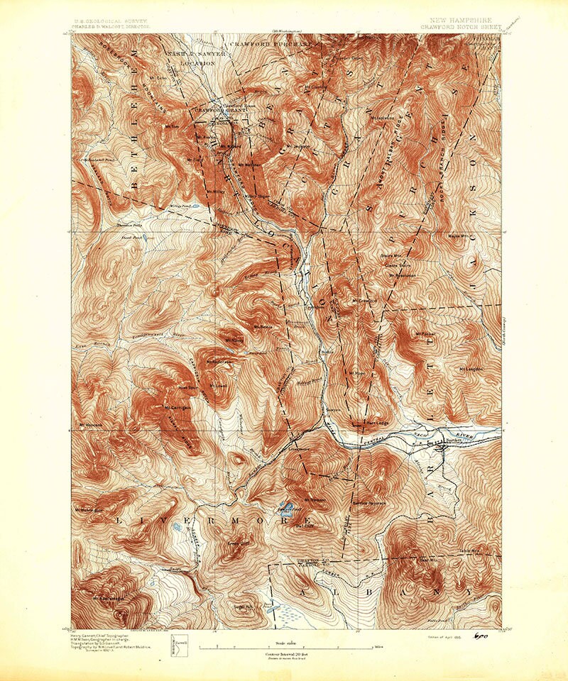1895 Topo Map of Crawford Notch New Hampshire White Mountains