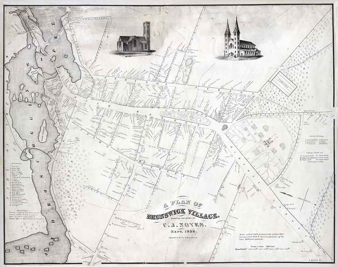 1846 Map of Brunswick Village Maine