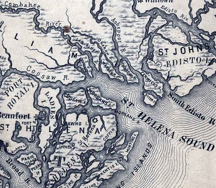 1861 Map of St Helena Sound Charleston Savannah South Carolina