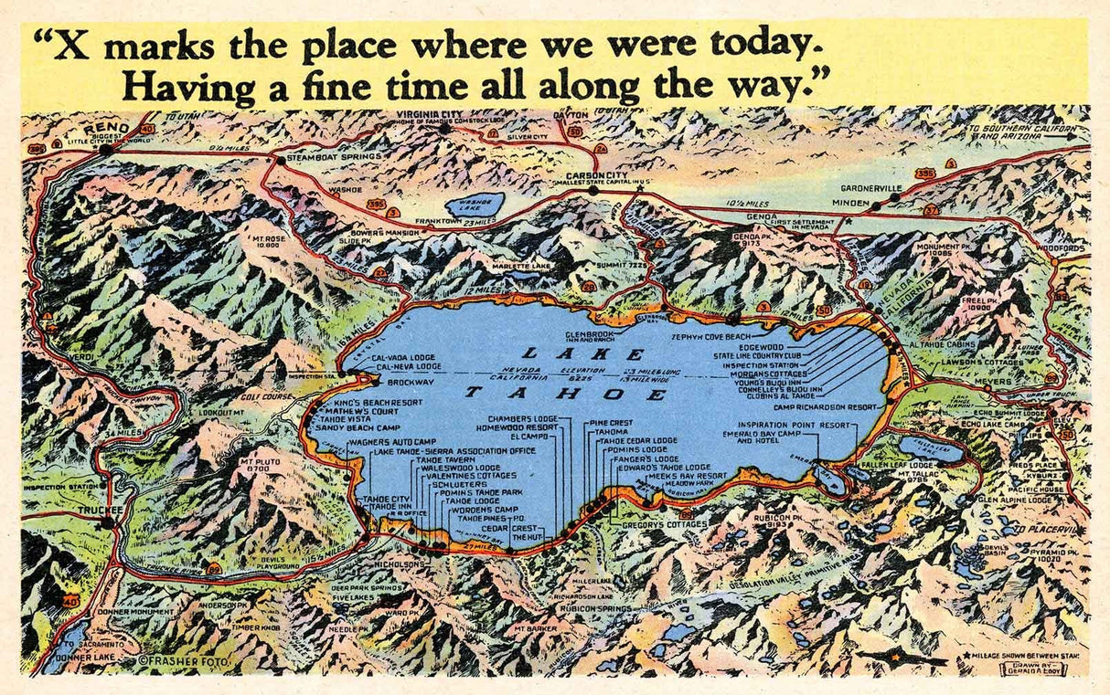 1953 Map of Lake Tahoe California Nevada