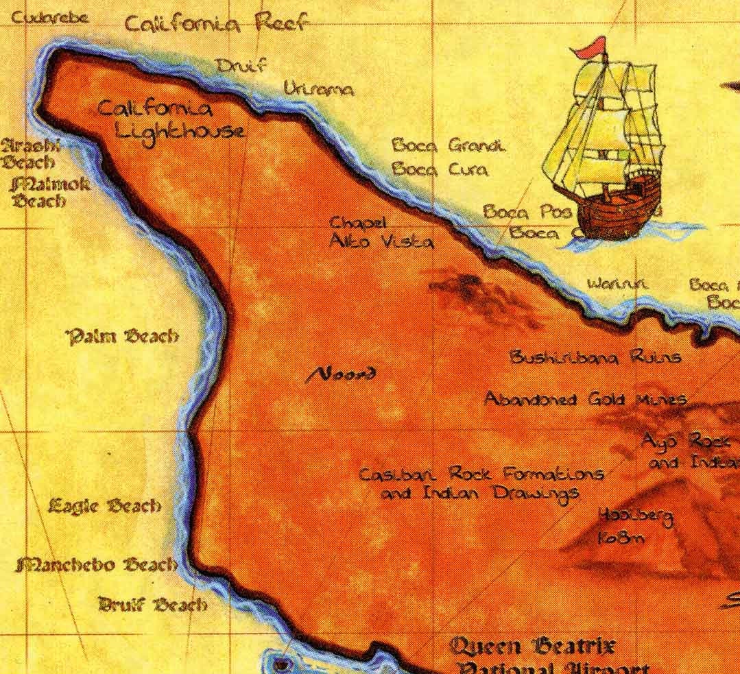 Cartoon Map of Aruba Caribbean Sea