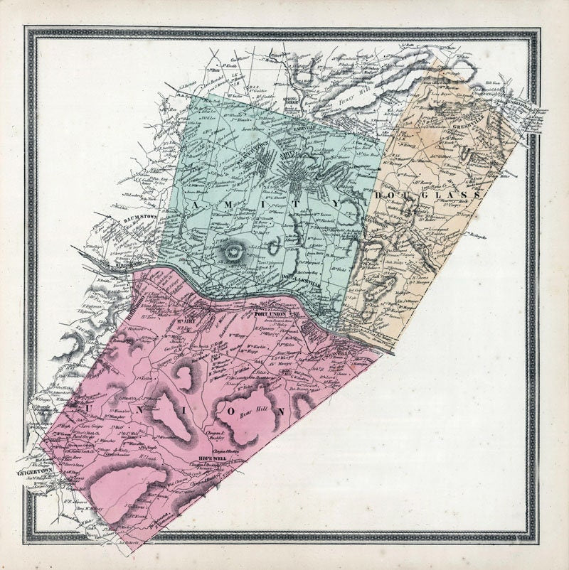 1862 Map of Amity Douglass & Union Township Berks County Pennsylvania
