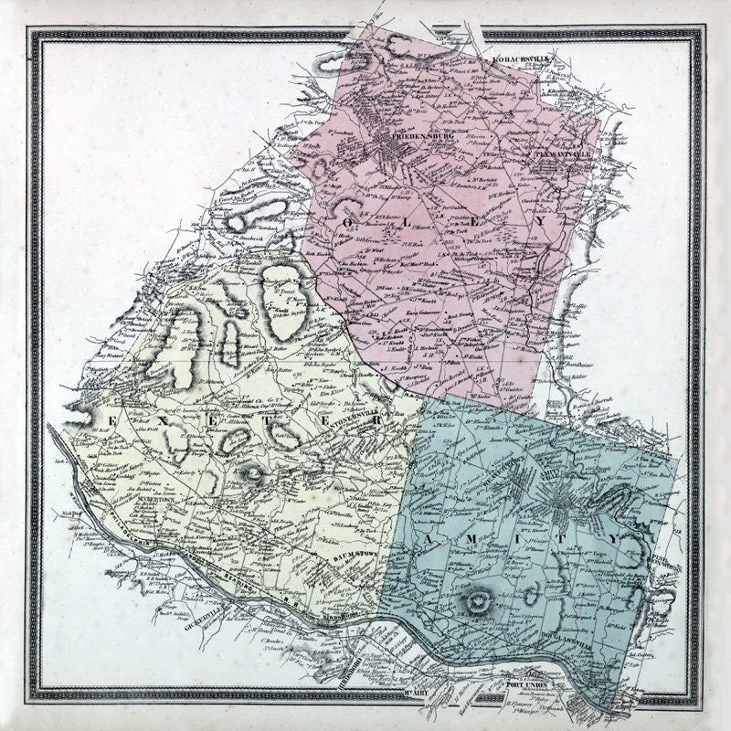 1862 Map of Exeter & Oley Township Berks County Pennsylvania