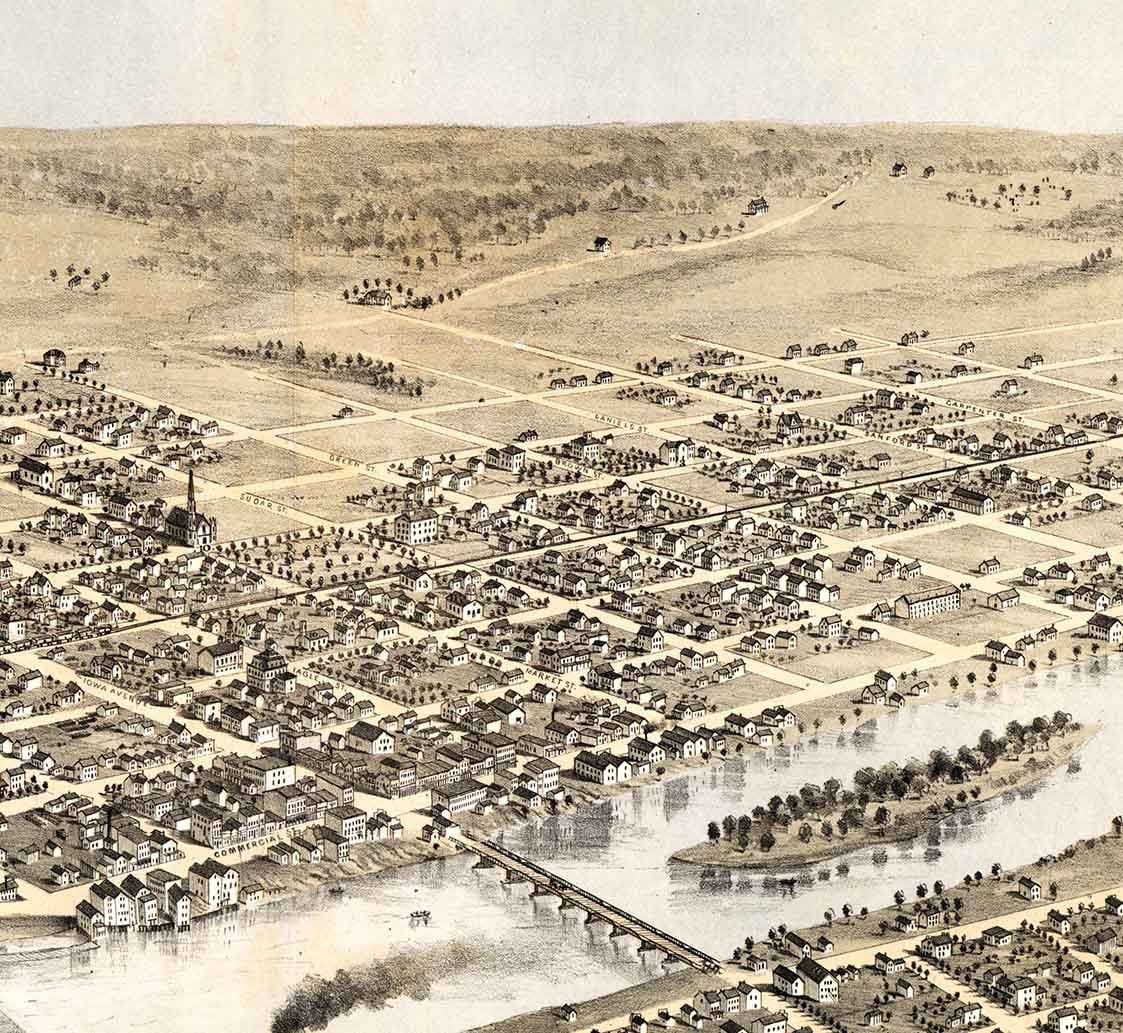 1868 Panoramic Map of Cedar Rapids and Kingston Linn County Iowa