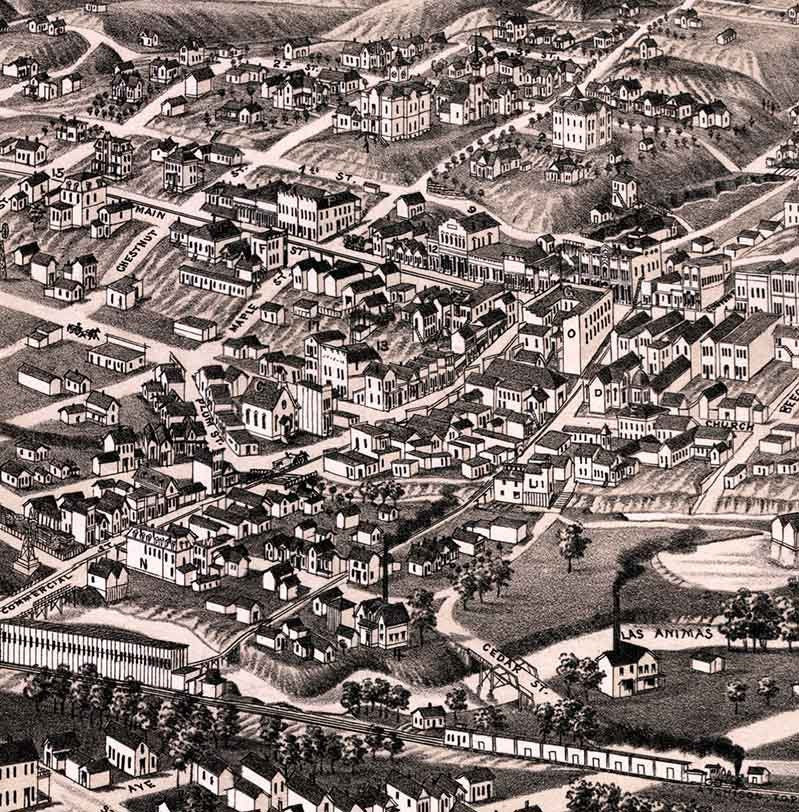 1882 Panoramic Map of Trinidad Colorado Las Animas County