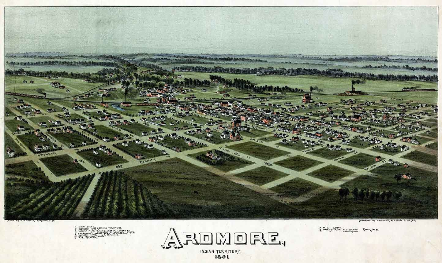 1891 Panoramic Map of Ardmore Indian Territory Oklahoma