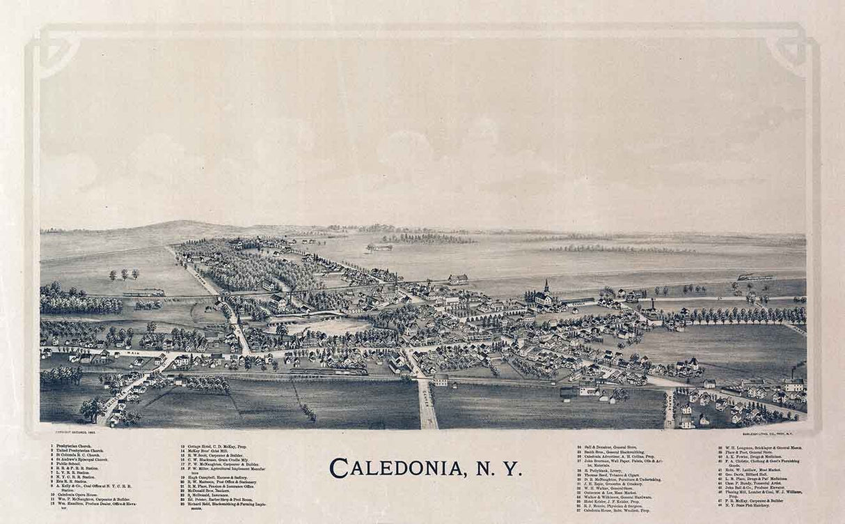 1892 Panoramic Map of Caledonia New York