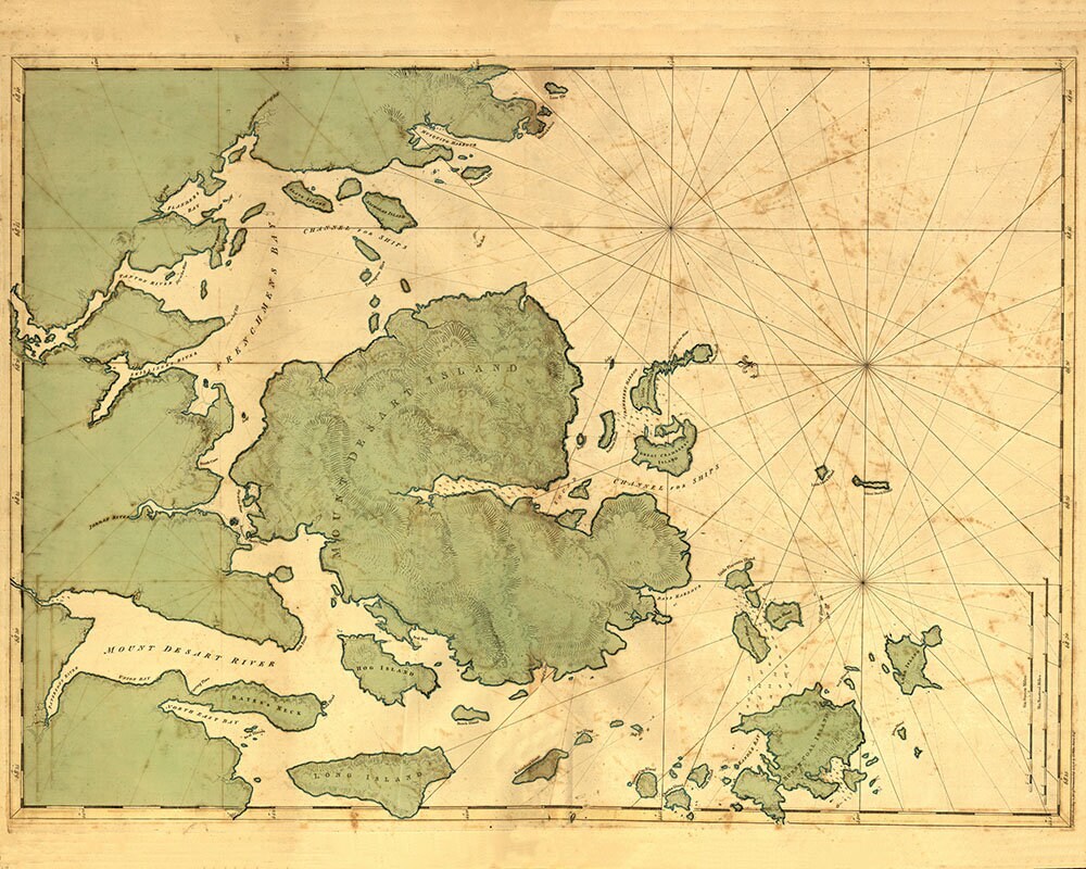 1776 Map of Mount Desert Island and coast of Maine