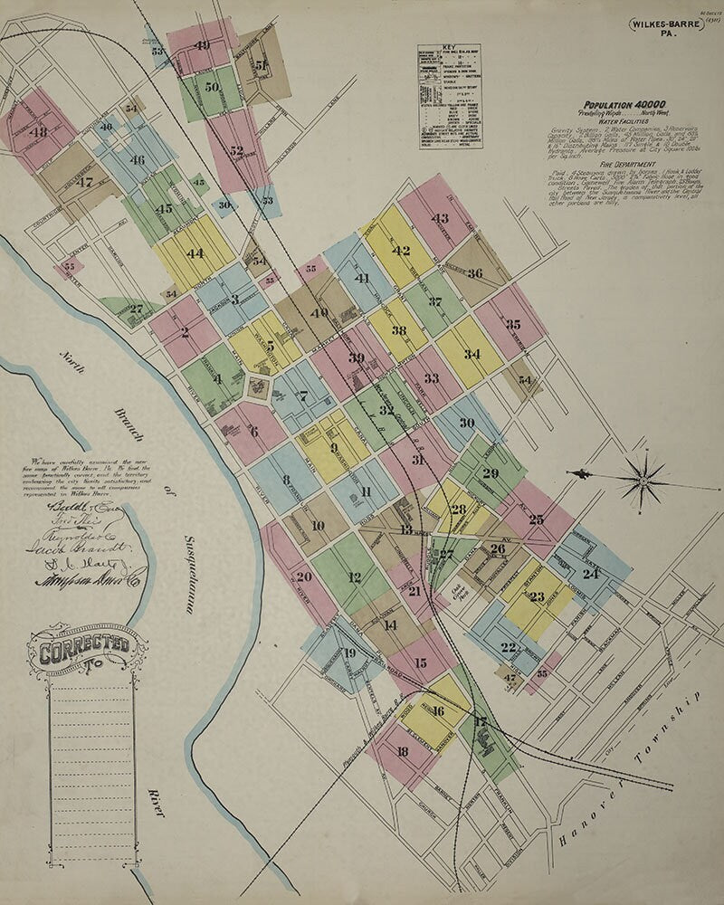1891 Map of Wilkes-Barre Pennsylvania