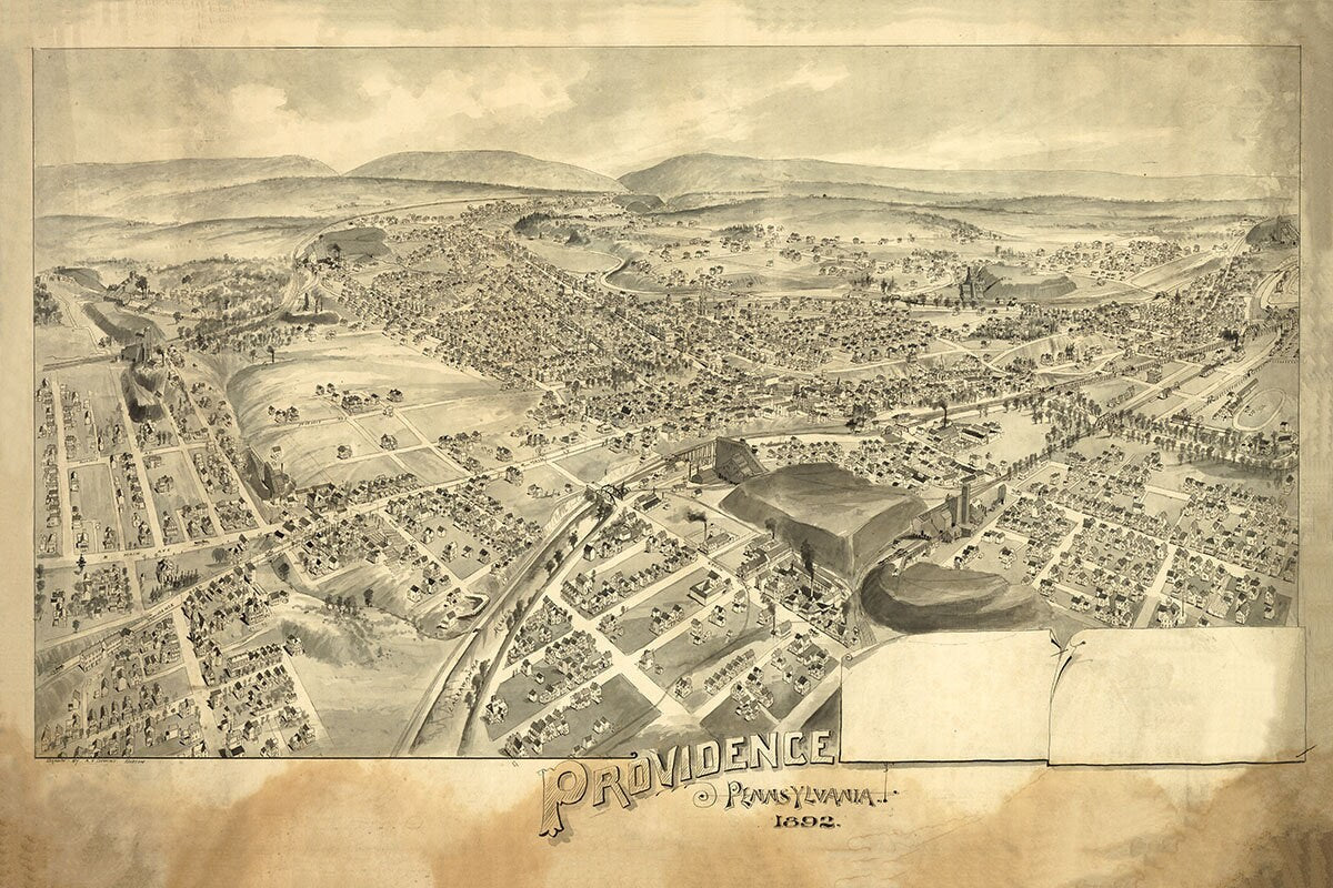 1892 Panoramic Map of Providence Pennsylvania Scranton