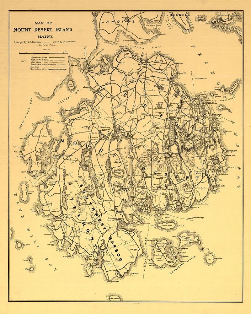 1911 Map of Mount Desert Island Maine