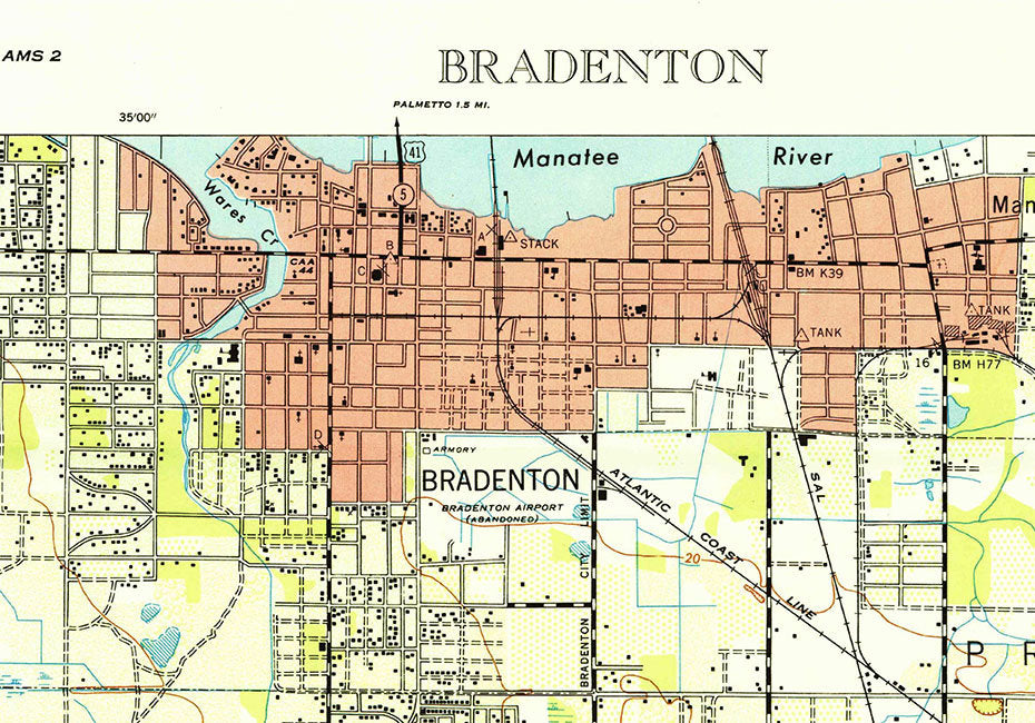 1947 Topo Map of Bradenton Florida