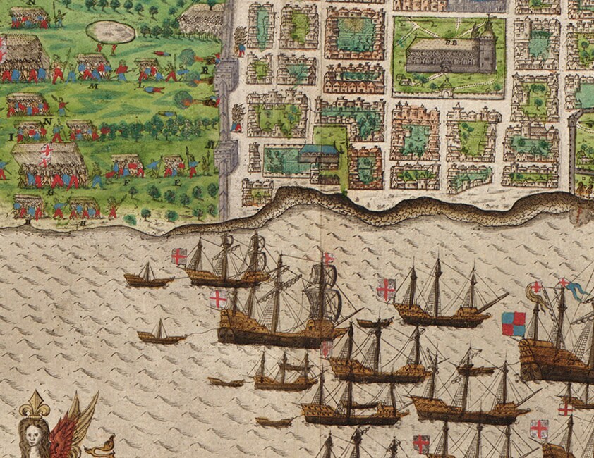 1586 Map of Drakes Invasion of Santo Domingo Dominican Republic