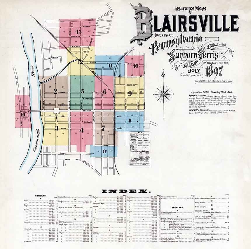 1897 Sanborn Map of Blairsville Indiana County Pennsylvania