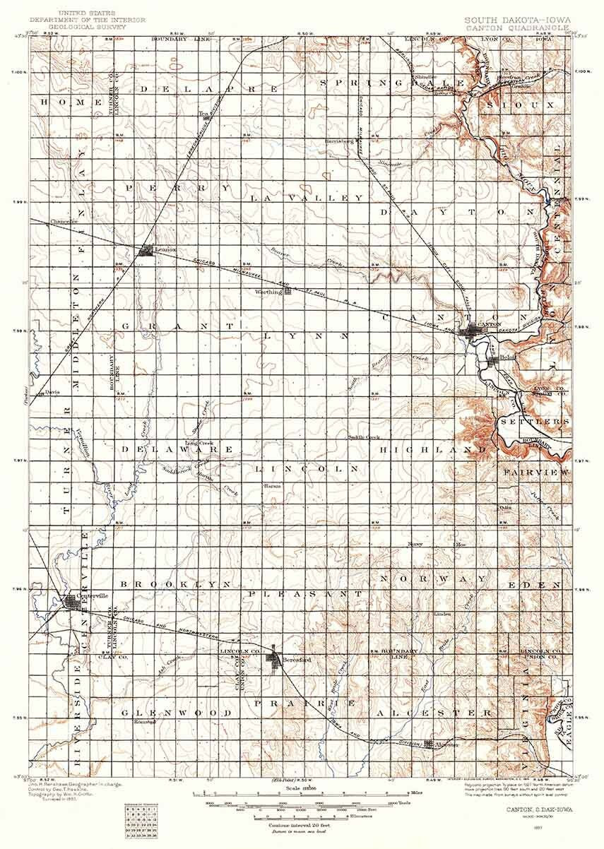 1897 Topo Map of Canton South Dakota